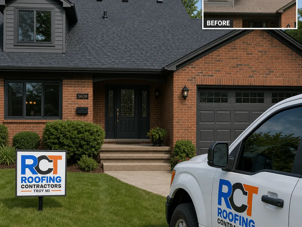 Completed asphalt shingle roof with straight courses, clean ridge cap, and flashed vent penetrations